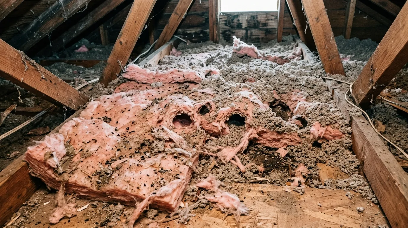 Isolation des combles rongée par les souris : laine de verre, ouate et isolation par l'extérieur