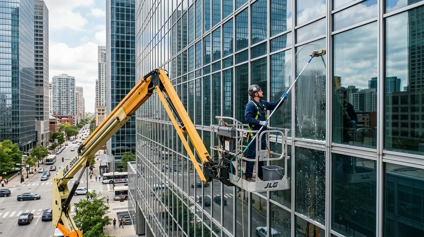 Vitrerie en hauteur et façades : perche télescopique, nacelle ou cordiste, comment organiser l’intervention ?